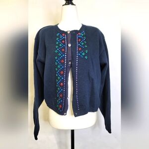 Liz Claiborne vintage  knit Cotton Embellished cardigan
